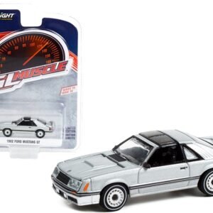 1982 Ford Mustang GT 5.0 Silver Metallic with Black Stripes "Greenlight Muscle" Series 26 1/64 Diecast Model Car by Greenlight