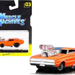 1966 Dodge Charger 426 C.I. Orange with Blue Stripe 1/64 Diecast Model Car by Muscle Machines