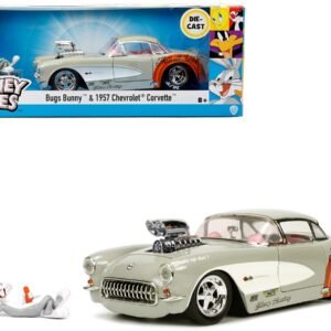 1957 Chevrolet Corvette Beige with Pink Interior with Bugs Bunny Figure "Looney Tunes" "Hollywood Rides" Series 1/24 Diecast Model Car by Jada
