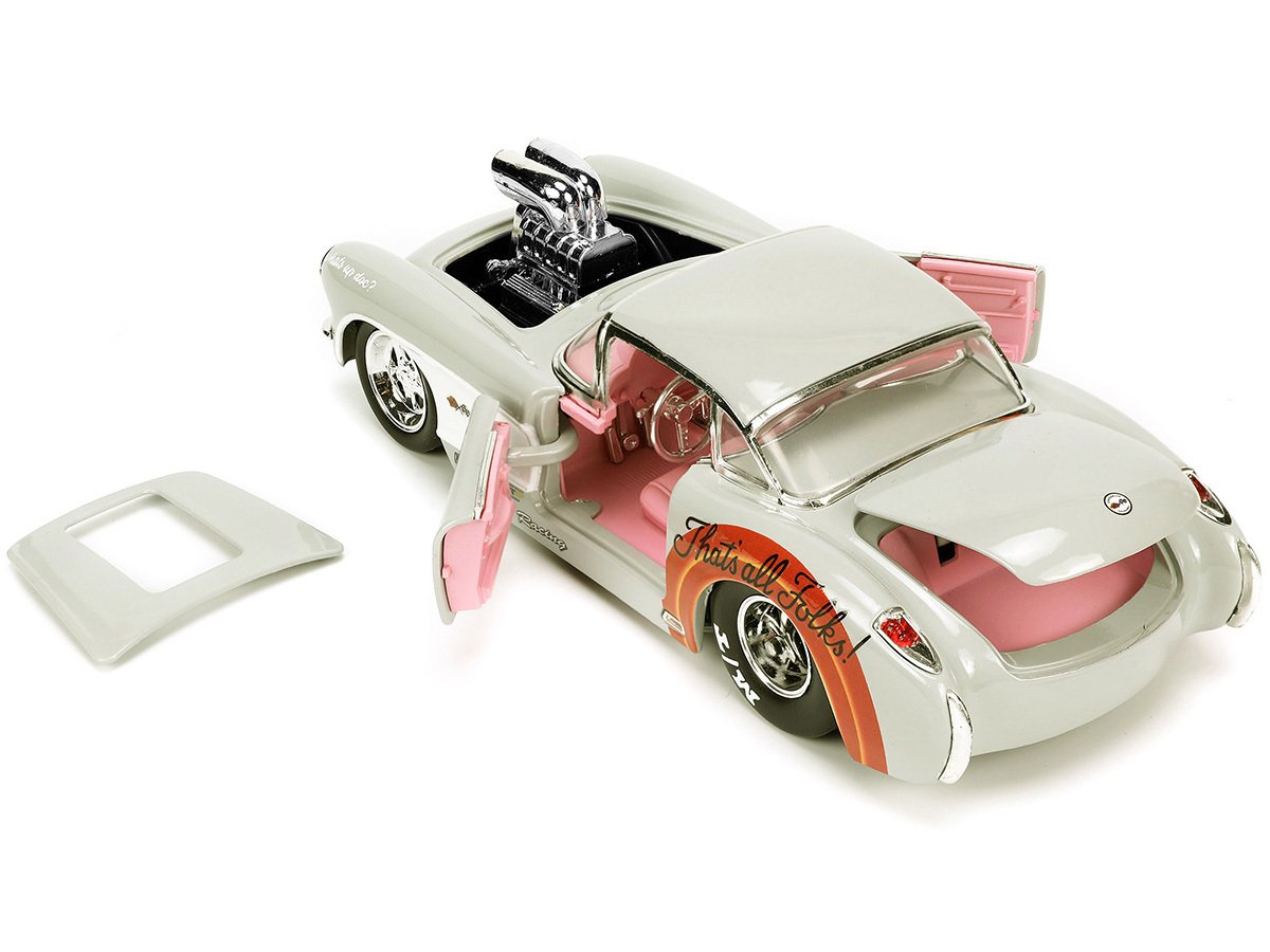1957 Chevrolet Corvette Beige with Pink Interior with Bugs Bunny Figure "Looney Tunes" "Hollywood Rides" Series 1/24 Diecast Model Car by Jada - Image 2