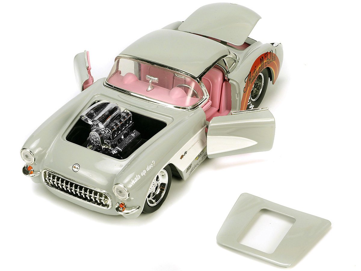 1957 Chevrolet Corvette Beige with Pink Interior with Bugs Bunny Figure "Looney Tunes" "Hollywood Rides" Series 1/24 Diecast Model Car by Jada - Image 3