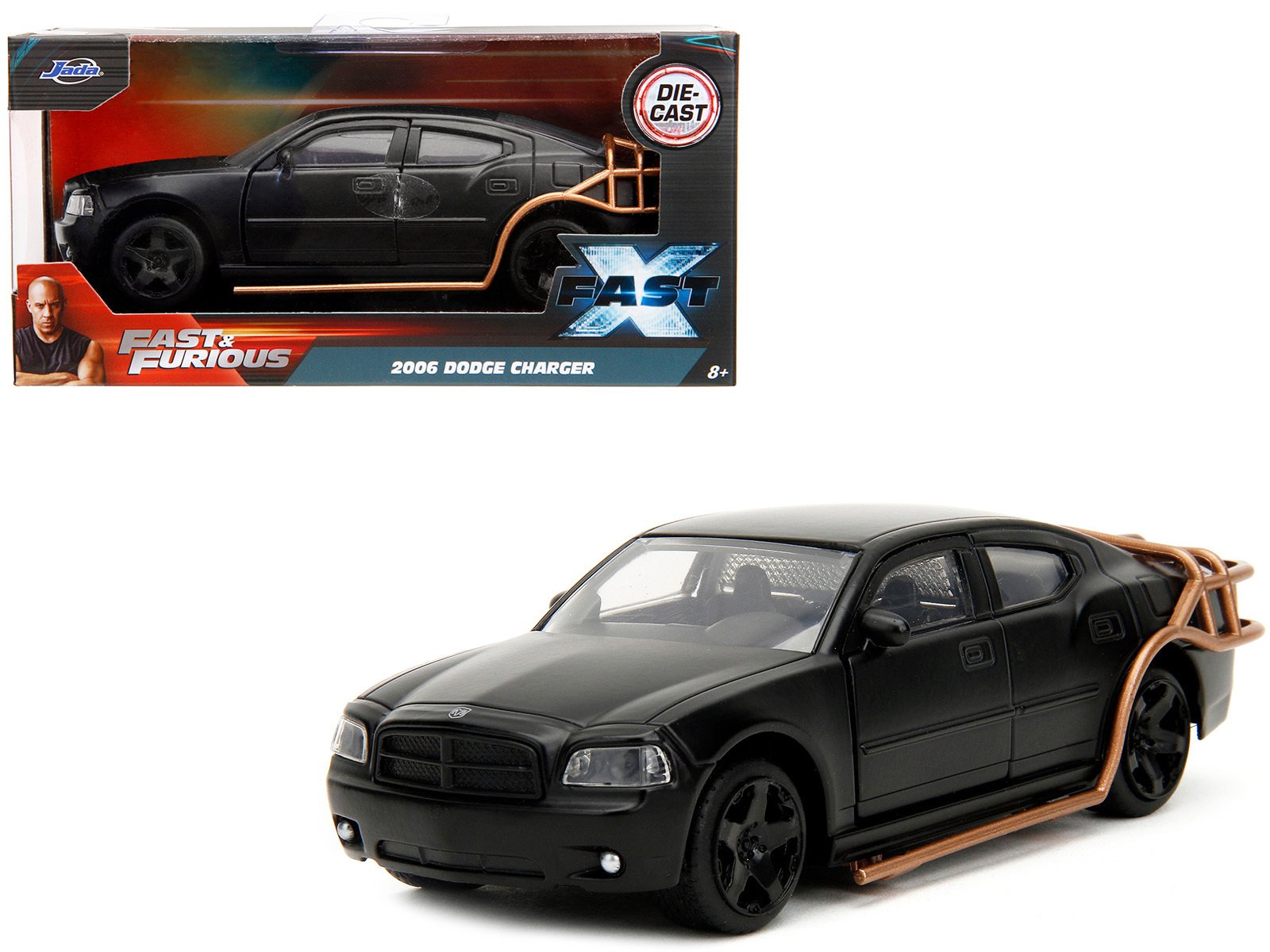 2006 Dodge Charger Matt Black with Outer Cage "Fast & Furious" Series 1/32 Diecast Model Car by Jada - Image 2