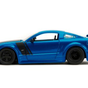 2006 Ford Mustang GT Blue Metallic with Matt Black Hood and Stripes "Bigtime Muscle" Series 1/24 Diecast Model Car by Jada