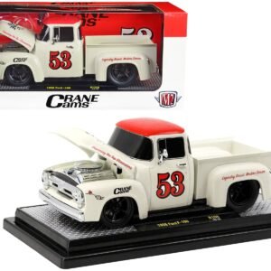 1956 Ford F-100 Pickup Truck Wimbledon White with Red Top "Crane Cams" Limited Edition to 6150 pieces Worldwide 1/24 Diecast Model Car by M2 Machines