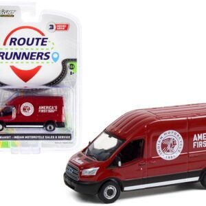 2015 Ford Transit LWB High Roof Van Burgundy "Indian Motorcycle Sales & Service" "Route Runners" Series 3 1/64 Diecast Model by Greenlight