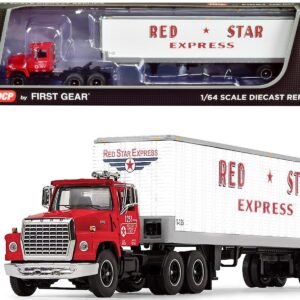 Ford LT-9000 Day Cab with Vintage 40' Dry Goods Tandem-Axle Trailer Red and White "Red Star Express" 1/64 Diecast Model by DCP/First Gear