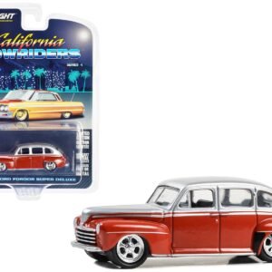 1947 Ford Fordor Super Deluxe Lowrider Red and Silver Metallic "California Lowriders" Series 4 1/64 Diecast Model Car by Greenlight
