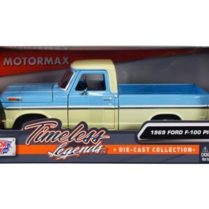 1969 Ford F-100 Pickup Truck Light Blue and Cream "Timeless Legends" Series 1/24 Diecast Model Car by Motormax