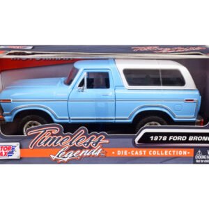 1978 Ford Bronco Custom Light Blue and White "Timeless Legends" Series 1/24 Diecast Model Car by Motormax