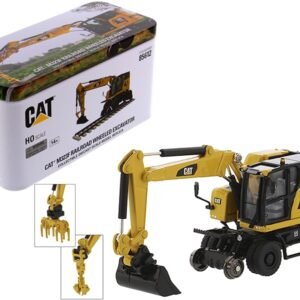 CAT Caterpillar M323F Railroad Wheeled Excavator with 3 Accessories (Safety Yellow Version) "High Line" Series 1/87 (HO) Scale Diecast Model by Diecast Masters