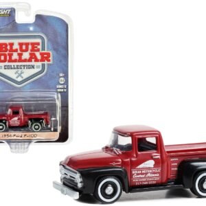 1956 Ford F-100 Pickup Truck Red and Black "Indian Motorcycle Service Parts & Sales" "Blue Collar Collection" Series 12 1/64 Diecast Model Car by Greenlight