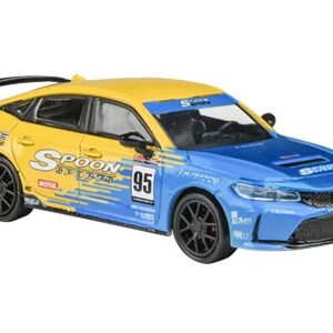 2023 Honda Civic Type R FL5 #95 "Spoon Sports Livery" Blue and Yellow 1/64 Diecast Model Car by Paragon Models