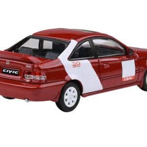1999 Honda Civic Si EM1 "Kanjo Livery" Red with White Stripes 1/64 Diecast Model Car by Paragon Models
