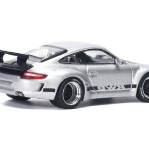 RWB 997 Silver Metallic with Black Stripes and Hood 1/64 Diecast Model Car by Pop Race