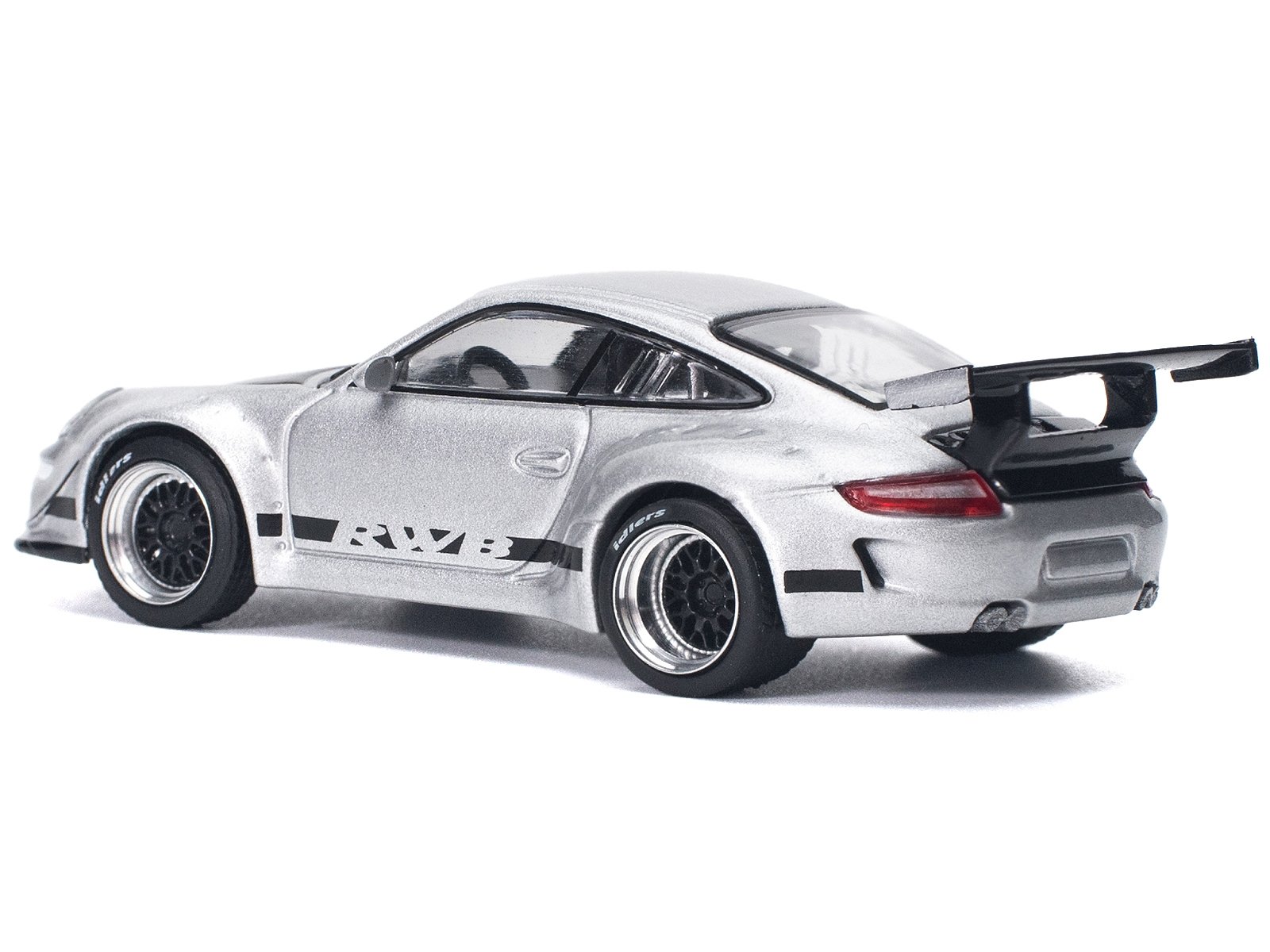 RWB 997 Silver Metallic with Black Stripes and Hood 1/64 Diecast Model Car by Pop Race - Image 2