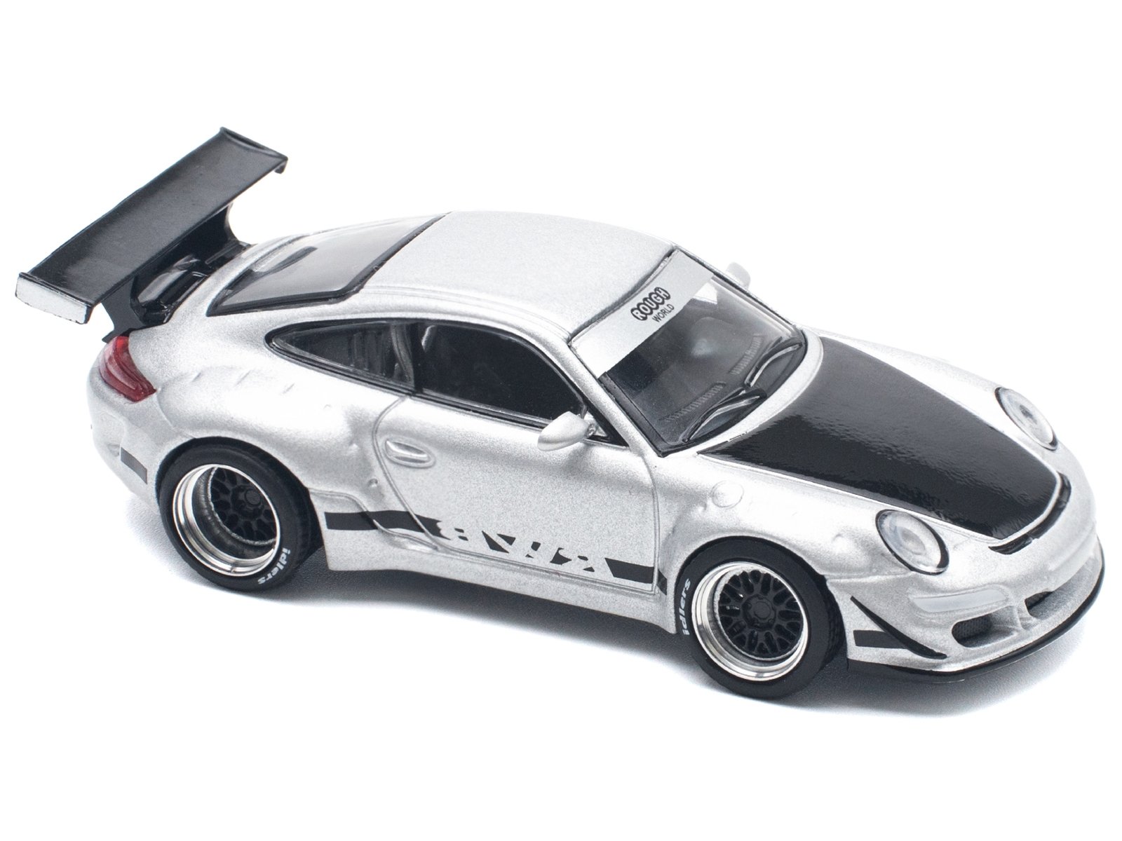 RWB 997 Silver Metallic with Black Stripes and Hood 1/64 Diecast Model Car by Pop Race - Image 3