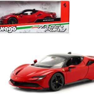 Ferrari SF90 Stradale Red with Black Top "Race + Play" Series 1/18 Diecast Model Car by Bburago