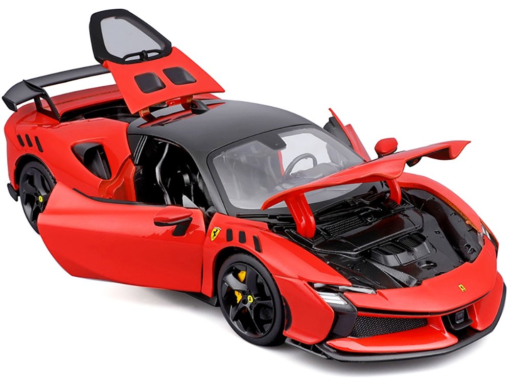Ferrari SF90 XX Stradale Red with Black Top "Race + Play" Series 1/18 Diecast Model Car by Bburago - Image 2