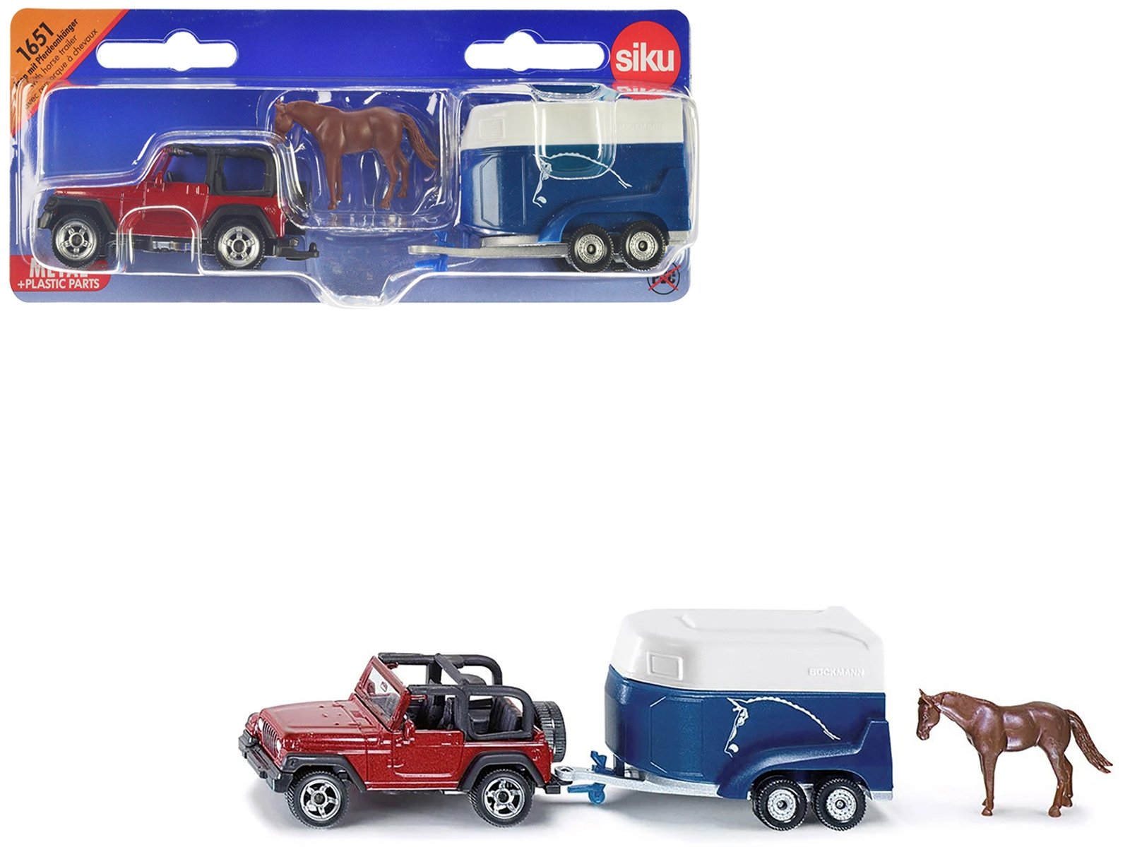 Jeep Red with Horse Trailer Blue and Horse Accessory Diecast Model by Siku - Image 4