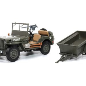 Willys Jeep 1/4-Ton Utility Truck Olive Drab with Trailer "United States Army" 1/43 Diecast Model by Militaria Die Cast