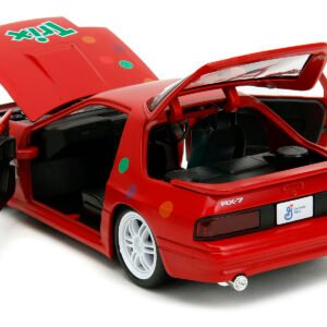 1985 Mazda RX-7 RHD (Right Hand Drive) Red with Graphics and Trix Rabbit Diecast Figure "Trix Cereal" "Hollywood Rides" Series 1/24 Diecast Model Car by Jada