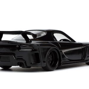 1995 Mazda RX-7 RHD (Right Hand Drive) Black and Black Panther Diecast Figure "The Avengers" "Hollywood Rides" Series 1/32 Diecast Model Car by Jada