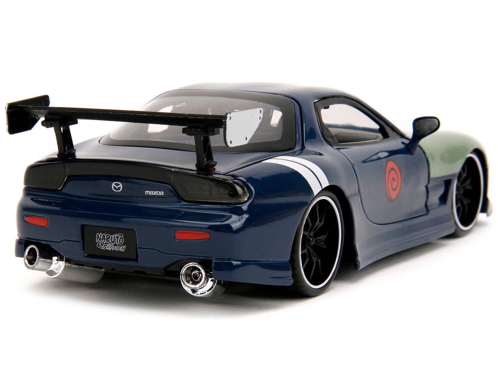 1993 Mazda RX-7 Dark Blue with Green Hood and Kakashi Hatake Diecast Figure "Naruto Shippuden" (2009-2017) TV Series "Anime Hollywood Rides" Series 1/24 Diecast Model Car by Jada - Image 2