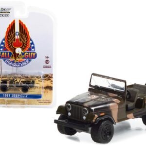1981 Jeep CJ-7 Camouflage "Fall Guy Stuntman Association" Hollywood Special Edition 1/64 Diecast Model Car by Greenlight