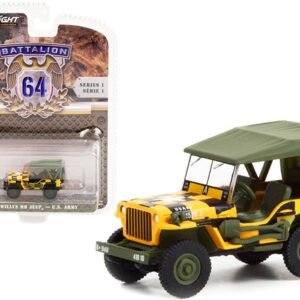 1943 Willys MB Jeep Yellow and Black with Green Top "Follow Me" U.S. Army "Battalion 64" Release 1 1/64 Diecast Model Car by Greenlight