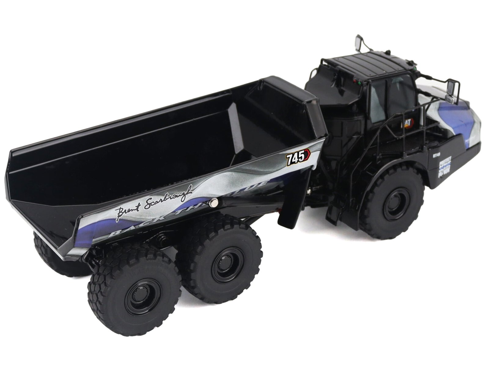 CAT Caterpillar 745 Articulated Dump Truck "Brent Scarbrough & Co. - Back the Blue" Black with Graphics "High Line" Series 1/50 Diecast Model by Diecast Masters - Image 3