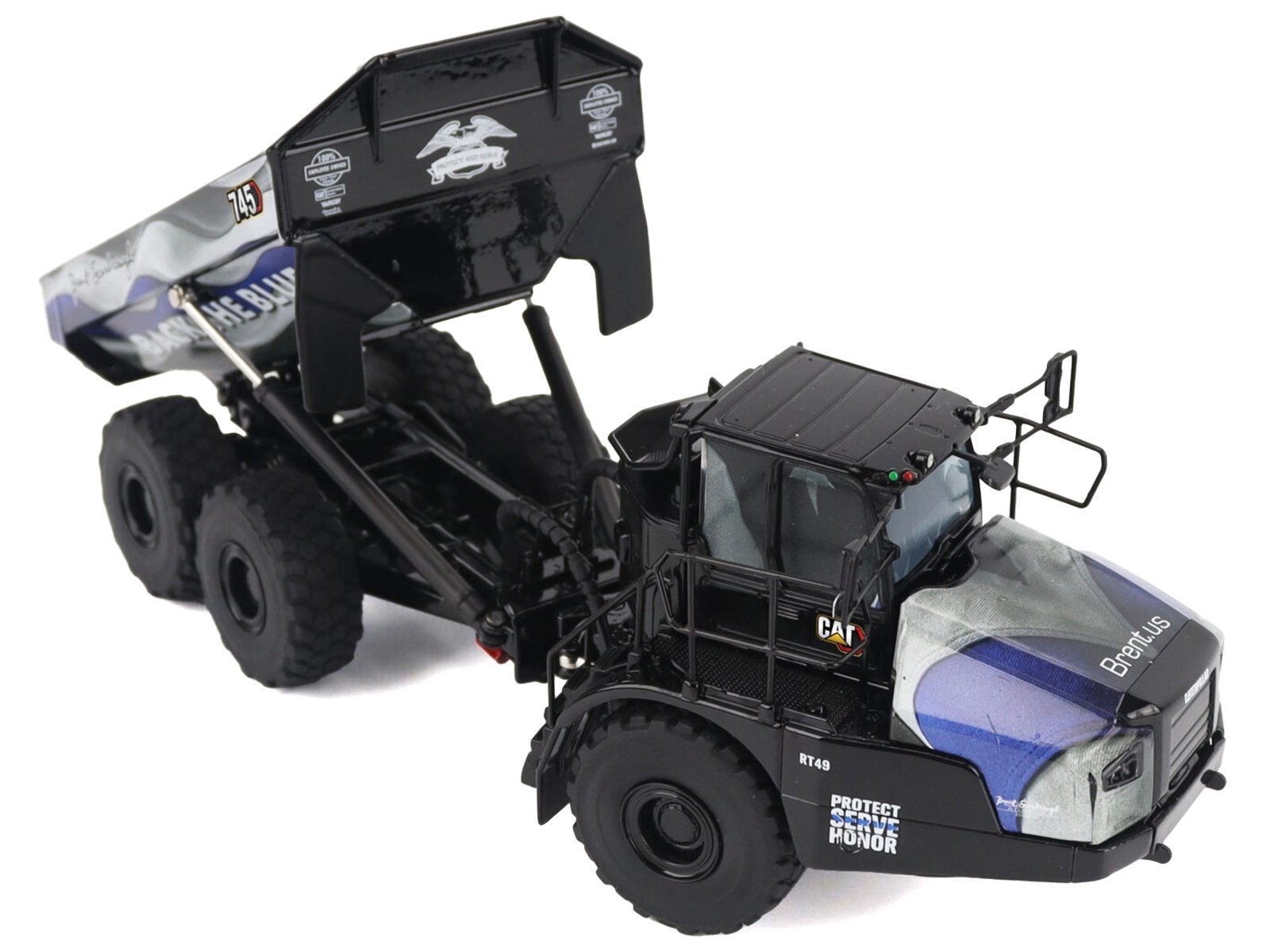 CAT Caterpillar 745 Articulated Dump Truck "Brent Scarbrough & Co. - Back the Blue" Black with Graphics "High Line" Series 1/50 Diecast Model by Diecast Masters - Image 4