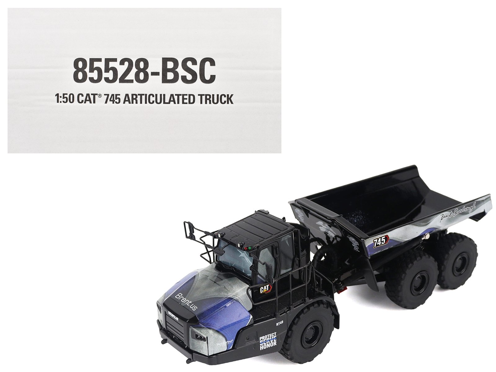 CAT Caterpillar 745 Articulated Dump Truck "Brent Scarbrough & Co. - Back the Blue" Black with Graphics "High Line" Series 1/50 Diecast Model by Diecast Masters - Image 5