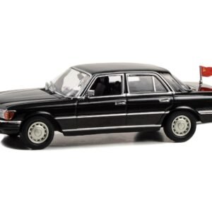 1977 Mercedes-Benz 450 SEL (W116) Black with Soviet Flag "Rocky IV" (1985) Movie 1/43 Diecast Model Car by Greenlight