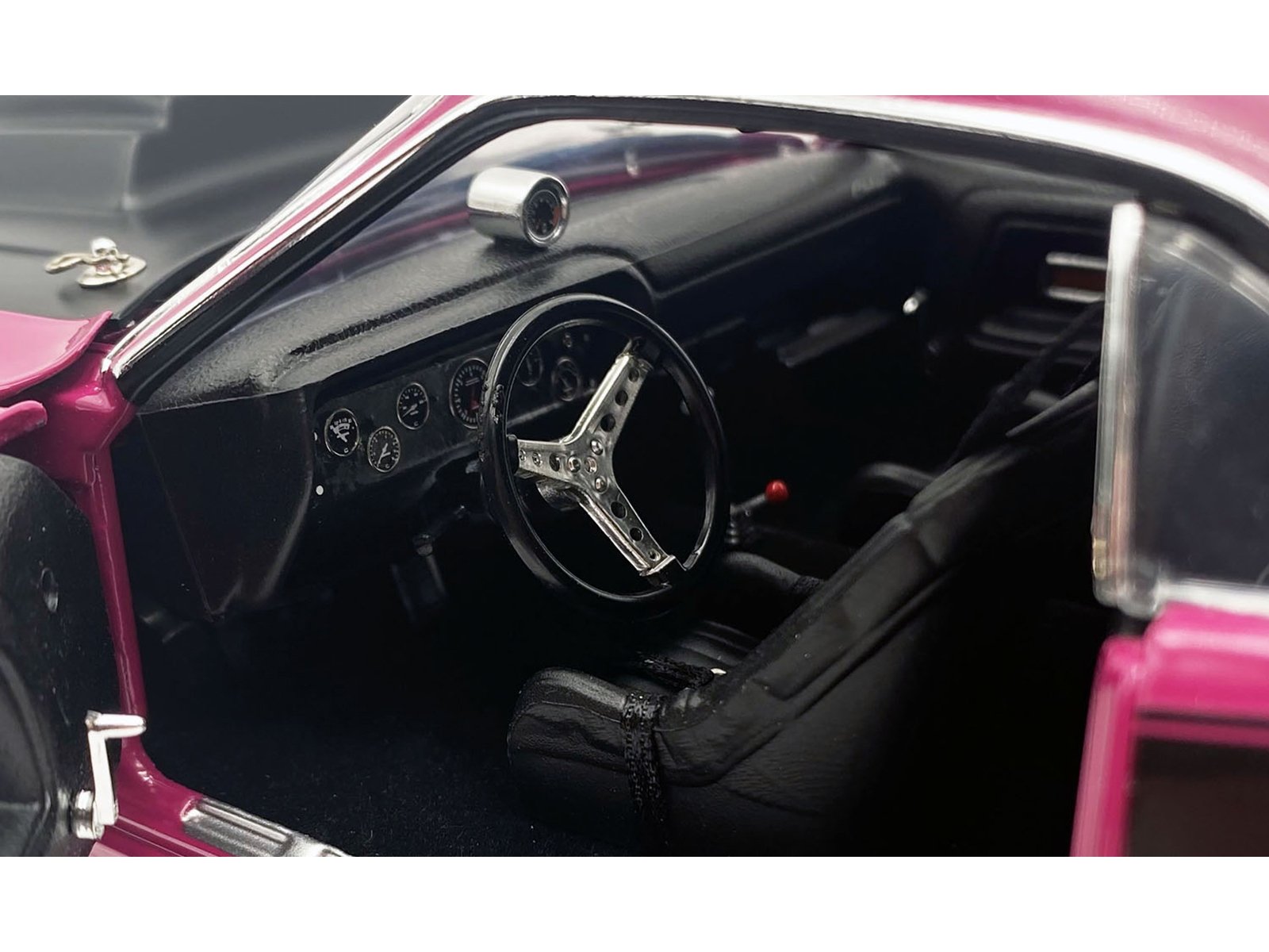 1970 Dodge Challenger T/A Pro Stock "Mopar Performance" Panther Pink with Black Stripes and Black Hood Limited Edition to 350 pieces Worldwide 1/18 Diecast Model Car by ACME - Image 3