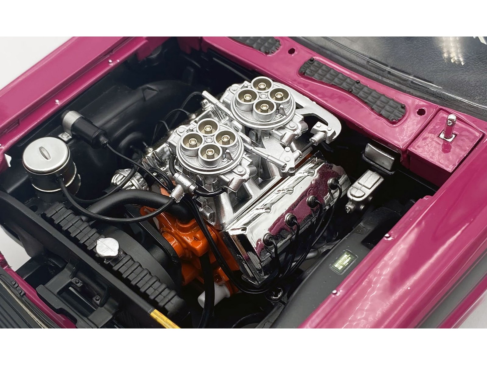 1970 Dodge Challenger T/A Pro Stock "Mopar Performance" Panther Pink with Black Stripes and Black Hood Limited Edition to 350 pieces Worldwide 1/18 Diecast Model Car by ACME - Image 4