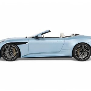 2023 Aston Martin DB12 Volante Caribbean Blue Pearl with White Interior 1/18 Model Car by GT Spirit