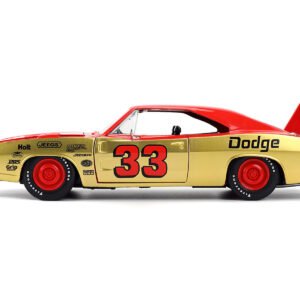 1969 Dodge Charger Daytona #33 Red and Gold Metallic with Graphics "Bigtime Muscle" Series 1/24 Diecast Model Car by Jada