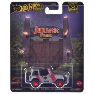 1992 Jeep Wrangler Sahara Gray with Red Stripes "Jurassic Park" (1993) Movie "Pop Culture" Series Diecast Model Car by Hot Wheels