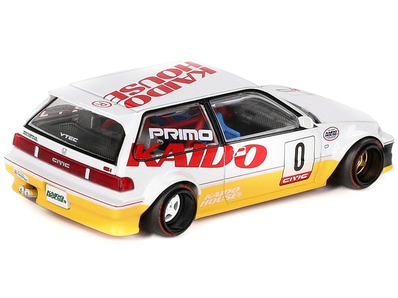 Honda Civic (EF) Kanjo V1 #0 Silver Metallic and Yellow (Designed by Jun Imai) "Kaido House" Special 1/64 Diecast Model Car by Mini GT - Image 2