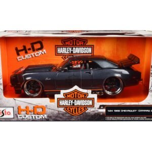 1968 Chevrolet Camaro Z/28 Dark Gray Metallic with Black and Orange Stripes "Harley Davidson" "H-D Custom" 1/24 Diecast Model Car by Maisto