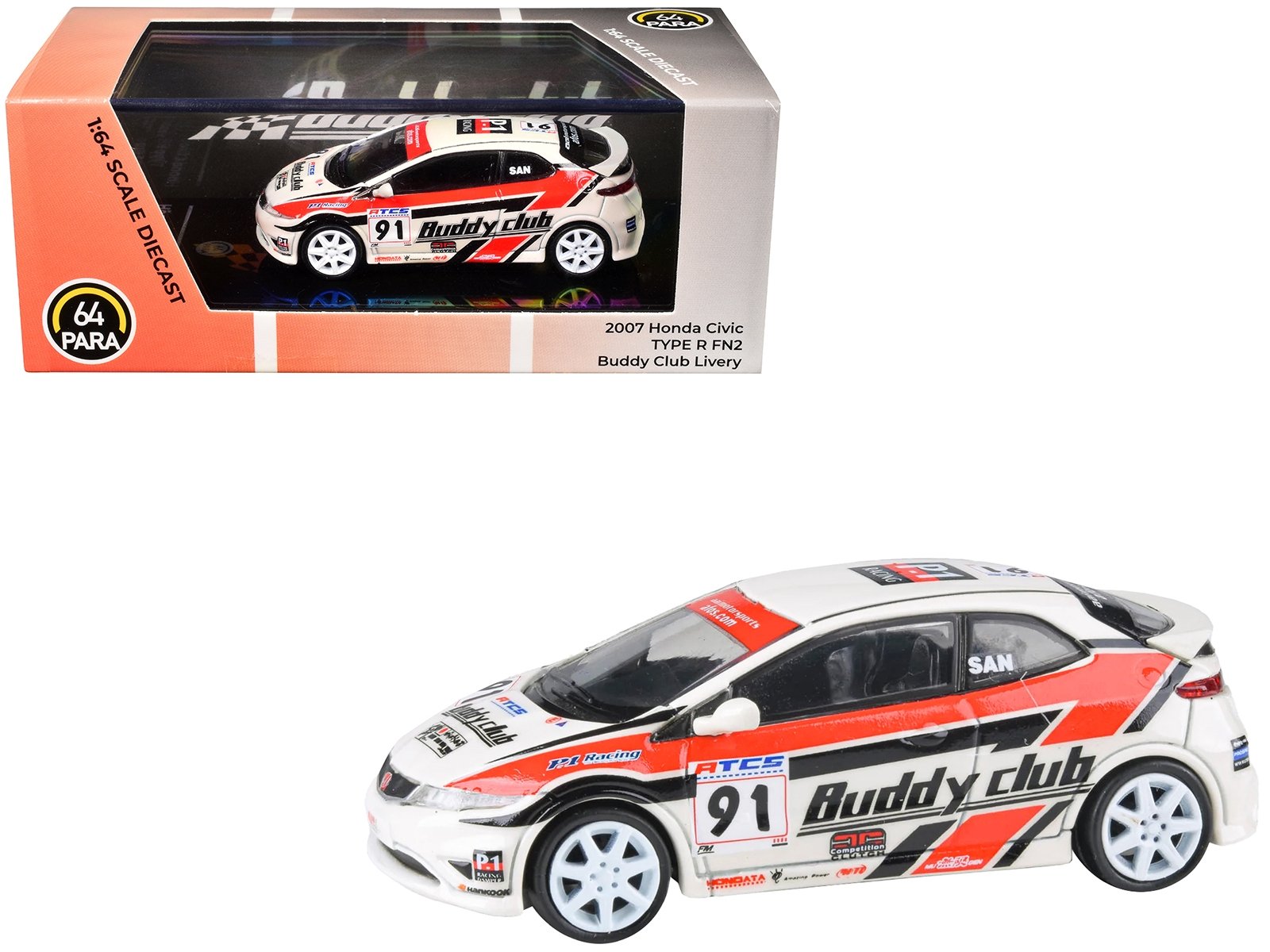 2007 Honda Civic Type R FN2 RHD (Right Hand Drive) #91 "Buddy Club - Asian Touring Car Series" (2012) 1/64 Diecast Model Car by Paragon Models - Image 4