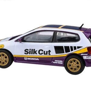 2001 Honda Civic Type R EP3 "Silk Cut" White and Purple with Graphics 1/64 Diecast Model Car by Paragon Models