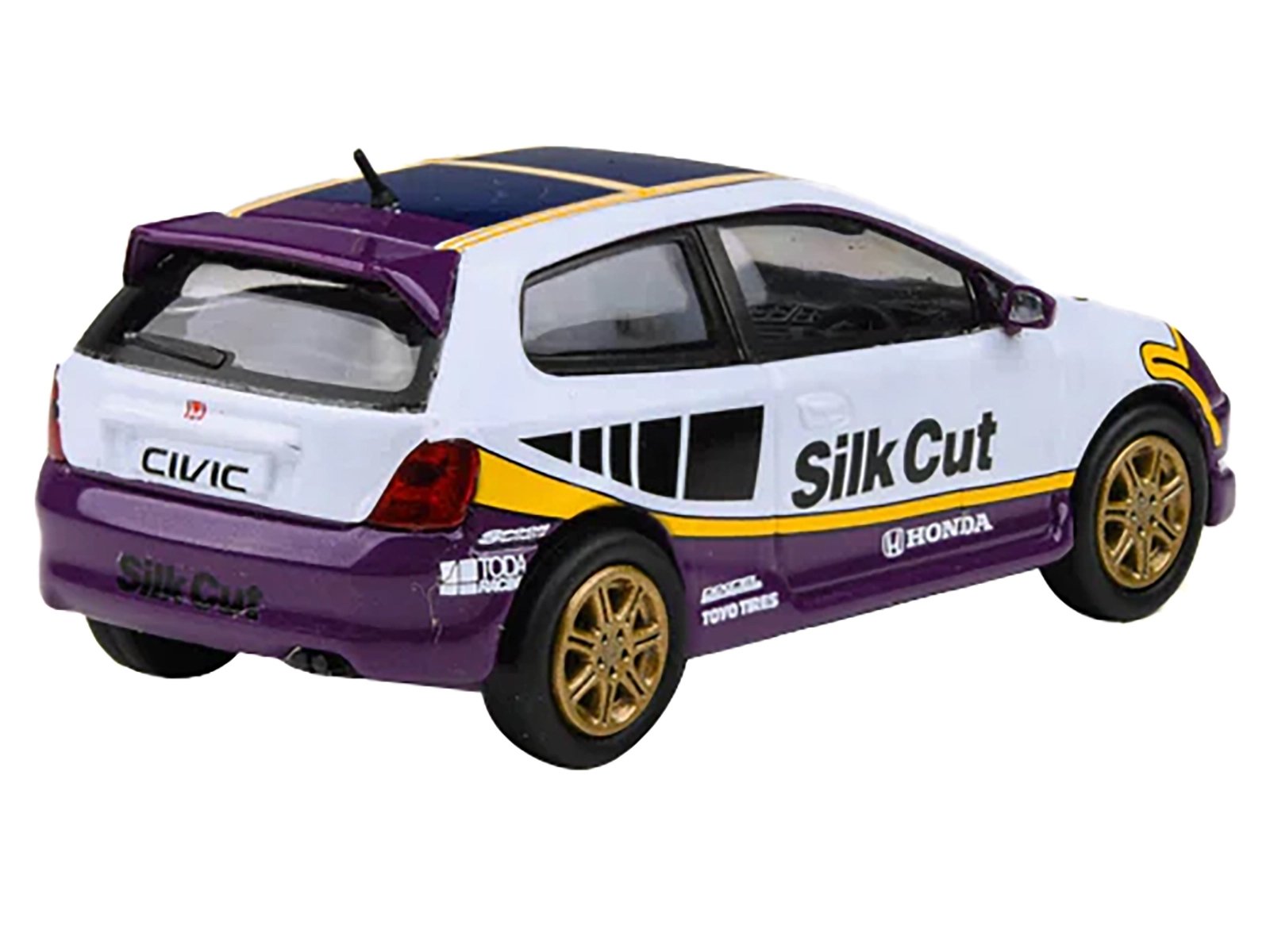 2001 Honda Civic Type R EP3 "Silk Cut" White and Purple with Graphics 1/64 Diecast Model Car by Paragon Models - Image 2