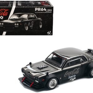 Skyline GT-R V8 Drift "Hakosuka" RHD (Right Hand Drive) "Coca-Cola Zero" Dark Chrome and Black 1/64 Diecast Model Car by Pop Race