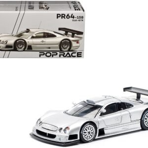 Mercedes-Benz CLK GTR Silver Metallic 1/64 Diecast Model Car by Pop Race