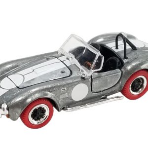 Shelby Cobra 427 S/C Raw Metal with White Stripes and Red Tires "Shelby Collectibles" Series 1/64 Diecast Model Car by ACME