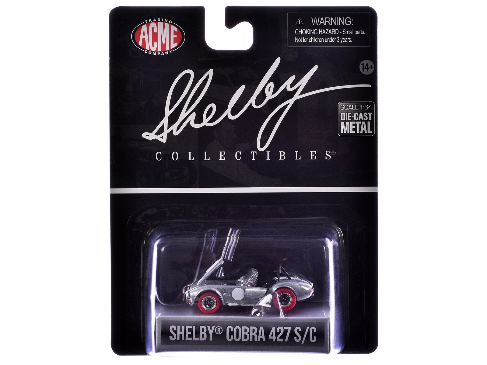 Shelby Cobra 427 S/C Raw Metal with White Stripes and Red Tires "Shelby Collectibles" Series 1/64 Diecast Model Car by ACME - Image 3